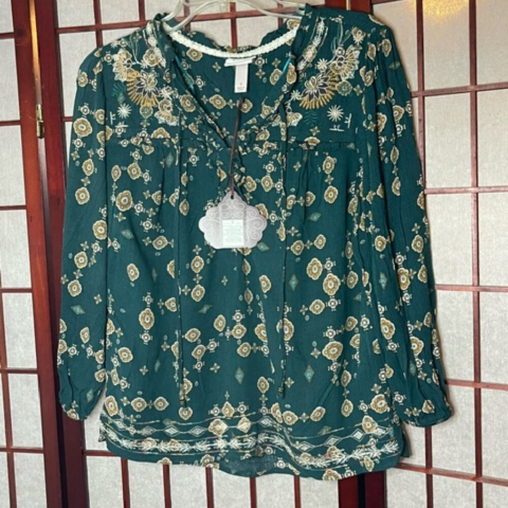 Boho Green Blouse Size Small